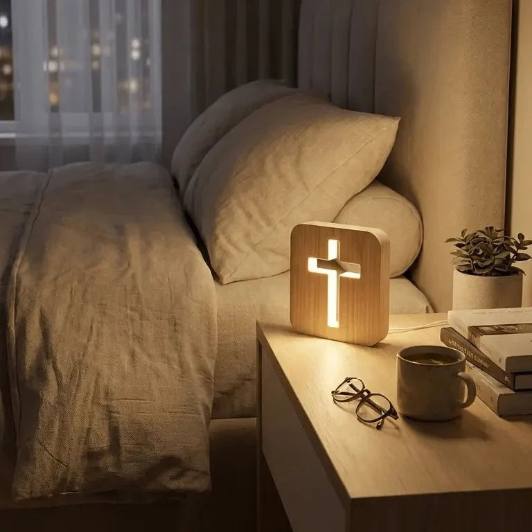 Corkgrain - Wooden Cross Lamp & faith glowing✦For prayer ✦For rest ✦For the heart