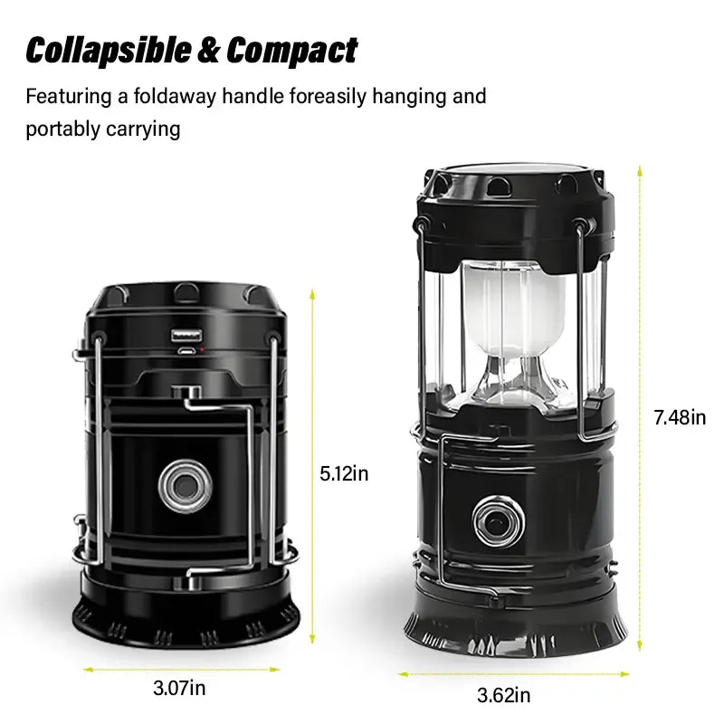 ✨Foldable LED Camping Lantern with Solar & USB-C Charging and Flashlight Mode