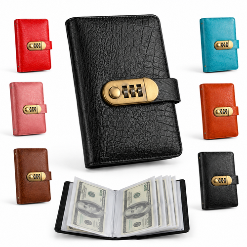 🔒100 Transparent Pocket Currency Collectors Album& 3-DigitResettable Password Lock,A6 savings notebook