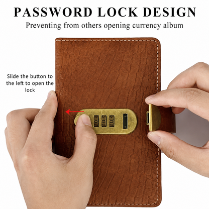 🔒100 Transparent Pocket Currency Collectors Album& 3-DigitResettable Password Lock,A6 savings notebook