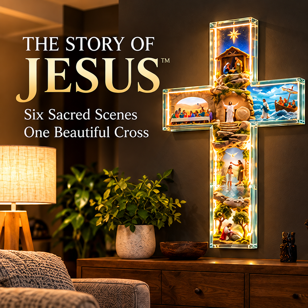 🙏 ✝️Last Day – 49% OFF!✨The Story of Jesus in 6 Scenes Cross Lamp✨