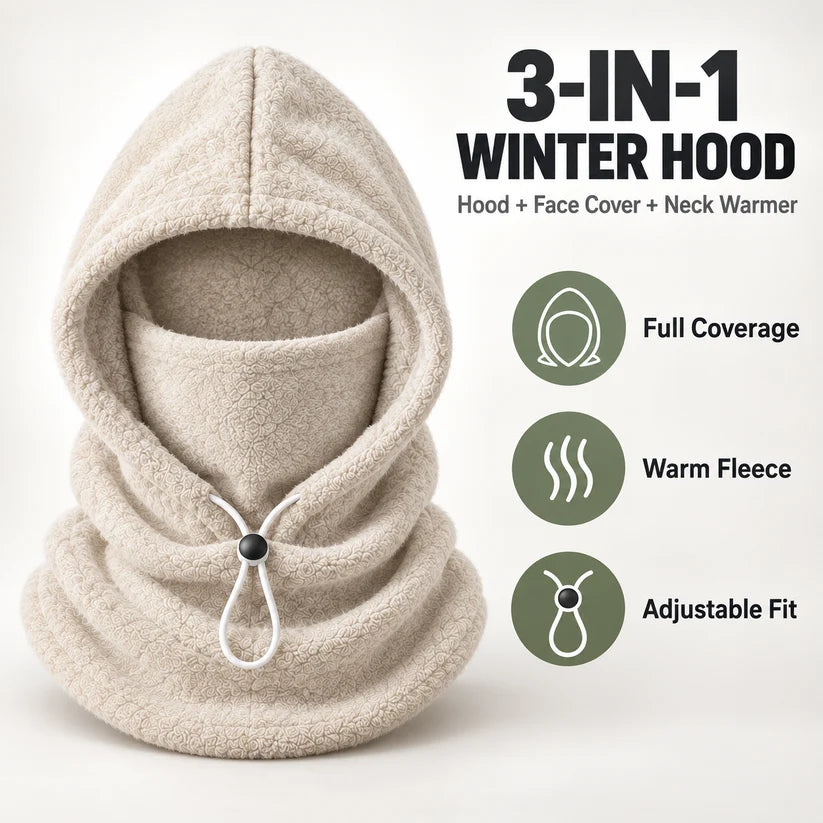 🌟3-in-1 Winter Hood  Balaclava – ✅Windproof 3-in-1 Winter Hat, Mask & Neck Warmer ✅(Thickened for extra warmth)