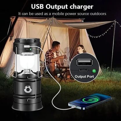 ✨Foldable LED Camping Lantern with Solar & USB-C Charging and Flashlight Mode