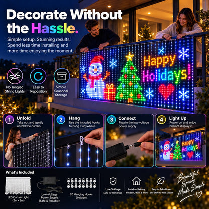 ✨ Smart 400 LED Curtain Lights – Custom Animations, Music Sync & App Control
