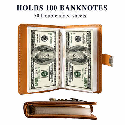 🔒100 Transparent Pocket Currency Collectors Album& 3-DigitResettable Password Lock,A6 savings notebook