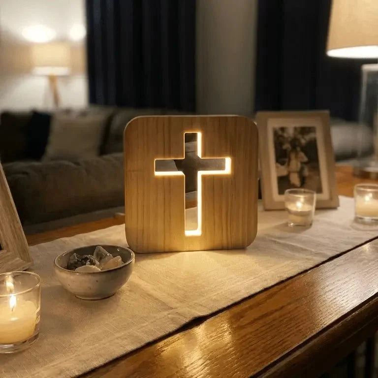 Corkgrain  - Wooden Cross Lamp & faith glowing✦For prayer ✦For rest ✦For the heart