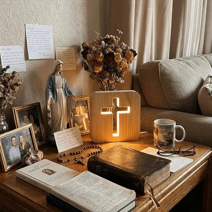 Corkgrain  - Wooden Cross Lamp & faith glowing✦For prayer ✦For rest ✦For the heart