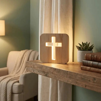 Corkgrain  - Wooden Cross Lamp & faith glowing✦For prayer ✦For rest ✦For the heart