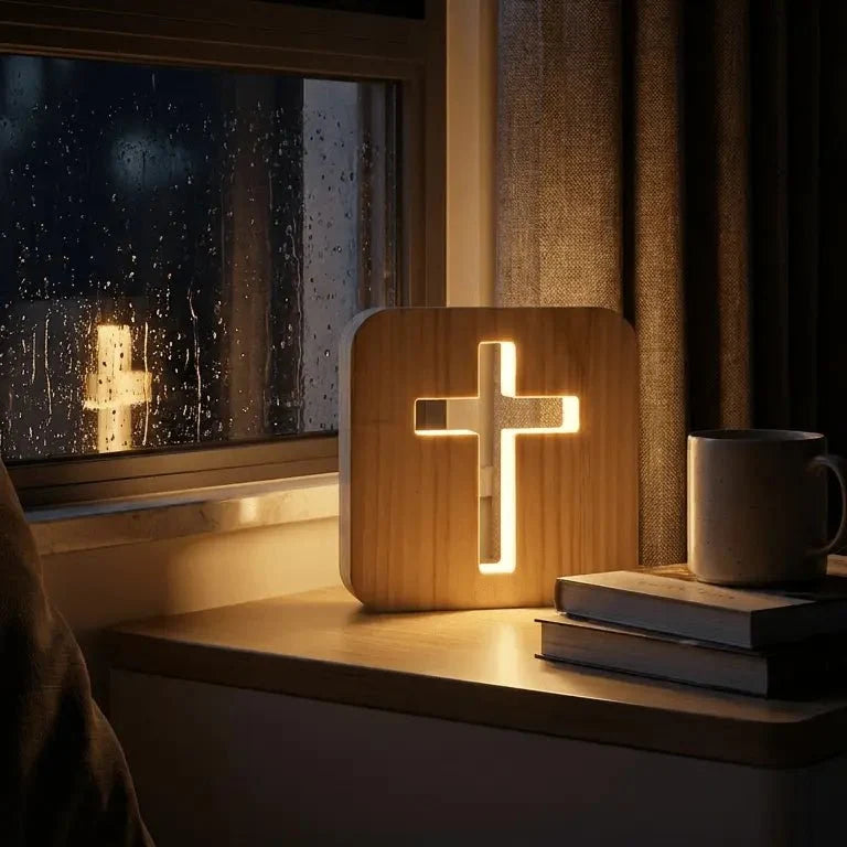 Corkgrain  - Wooden Cross Lamp & faith glowing✦For prayer ✦For rest ✦For the heart