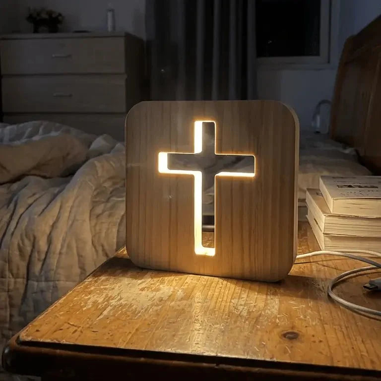 Corkgrain  - Wooden Cross Lamp & faith glowing✦For prayer ✦For rest ✦For the heart
